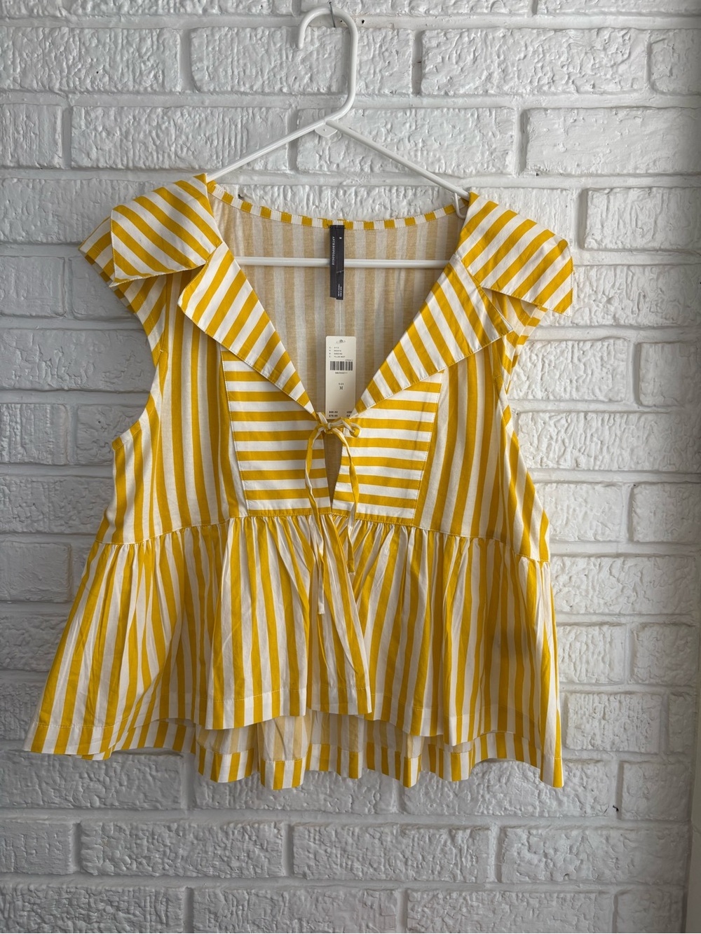 Anthropologie Yellow and White Striped Ruffle Peplum Top